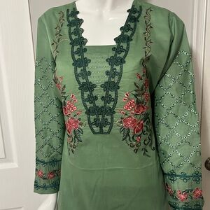 Elegant Green Embroidered Dress